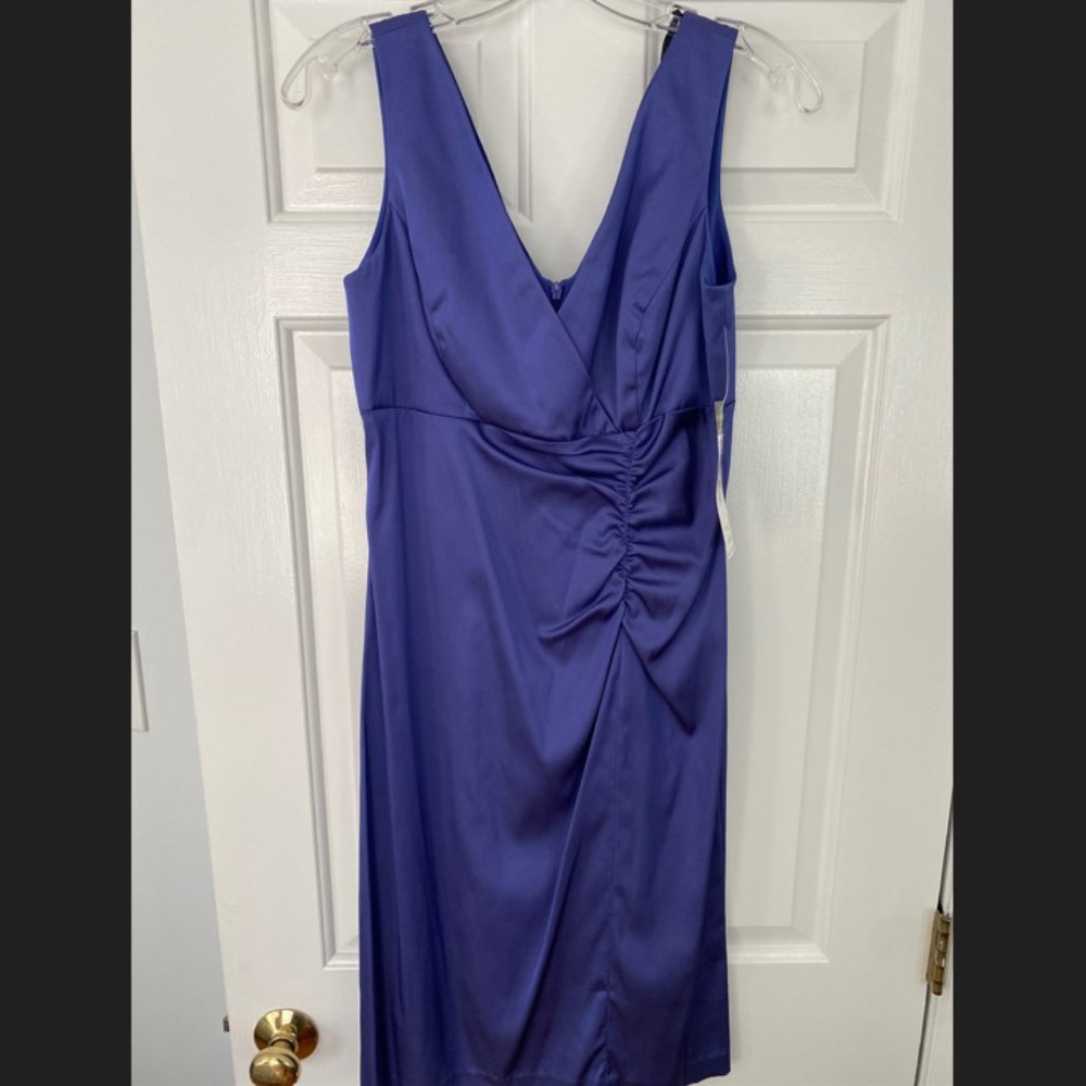 Donna Ricco V Neck Ruched African Violet Cocktail Dress